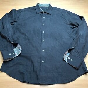 Bugatchi Mens Sz Large Shaped Fit Long Sleeve Button‎ Up Flip Cuff Dress Shirt